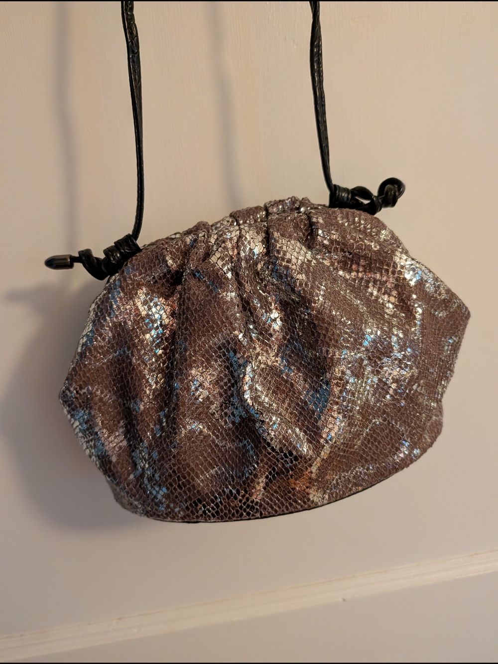 Stella & Dot Metallic Snake-Print Drawstring Mini Crossbody/ Clutch
